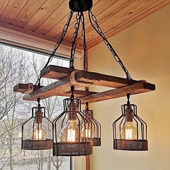Rustic Wood Chandelier Suspended Light, Rustic Wood And Iron Chandelier
