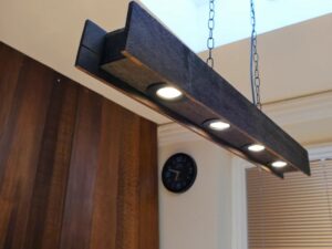 Suspended Rustic Wood Beam With 4x Spotlights