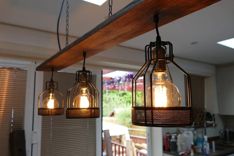 Suspended Reclaimed Light, Wood Timber Light, Ceiling Lighting