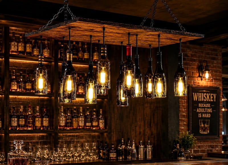 Wine Bottles Chandelier, 10x Suspended Bottle Lights - Image 2