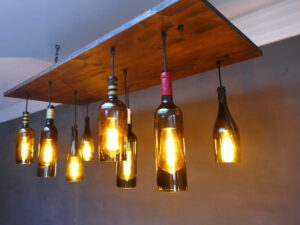 Wine Bottles Chandelier, 10x Suspended Bottle Lights