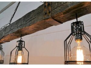 Suspended Rustic Faux Wood Beam With 3 lights